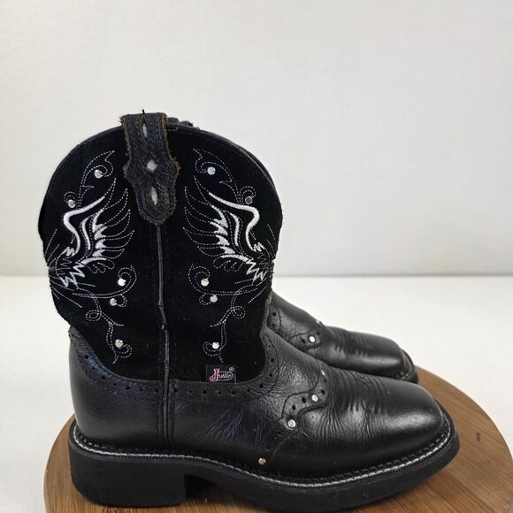 Justin Gypsy Boots Womens Black Leather Cross Angel Wings Cowboy Rodeo Sz 6 B - Picture 5 of 13